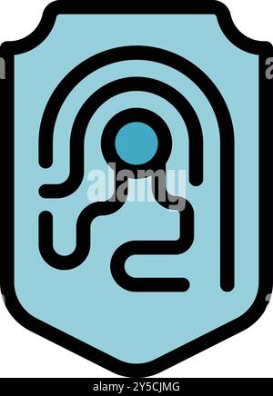 Die Fingerabdruckgrafik in einem Schild repräsentiert das Konzept der biometrischen Sicherheit Stock Vektor