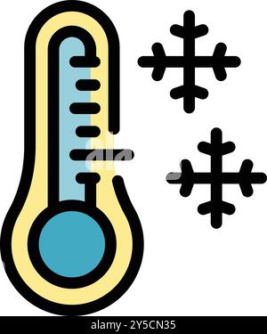 Einfaches farbiges Symbol eines Thermometers, das niedrige Temperaturen mit Schneeflocken anzeigt und kaltes Wetter darstellt Stock Vektor