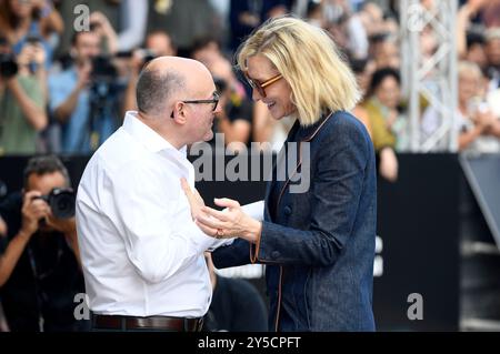 Cate Blanchett mit Jose Luis Rebordinos bei der Ankunft am Hotel Maria Cristina auf dem 72. Internationales Filmfestival San Sebastian / Festival Internacional de Cine de San Sebastián. San Sebastian, 21.09.2024 Stockfoto