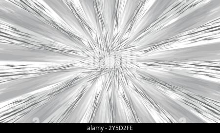 Abstrakter, monochromatischer Starburst mit Mandala-Muster. Schwarz-weißer psychedelischer hypnotischer Hintergrund Stock Vektor