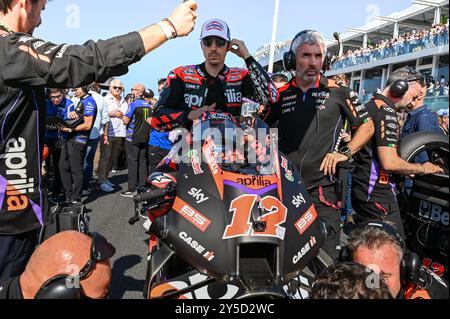 Maverick Vinales Spanisch Aprilia Racing Aprilia Porträt auf der Startaufstellung während Gran Premio Pramac dellâEmilia-Romagna - Tissot Sprint, MotoGP Weltmeisterschaft in Misano, Italien, 21. September 2024 Stockfoto