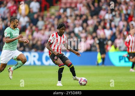 Sheffield United Defender Andre Brooks (35) im Einsatz während des SKY Bet EFL Championship Matches Sheffield United FC gegen Derby County FC in der Bramall Lane, Sheffield, England, Großbritannien am 21. September 2024 Credit: Every Second Media/Alamy Live News Stockfoto