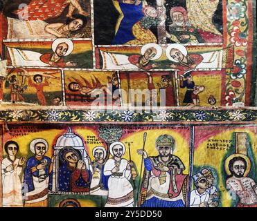 Alte äthiopische orthodoxe Kircheninnenwände in gondar äthiopien Stockfoto