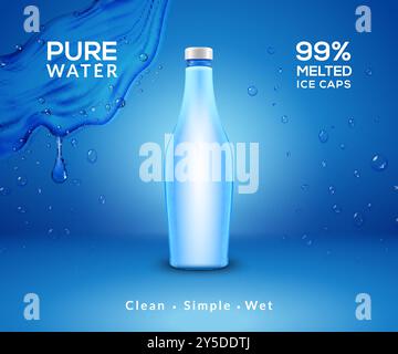 Wasserflasche mit mineralischem Hintergrund. Kunststoff-Wasserflasche Werbung Getränkekühler, Spritzwasserprodukt Stock Vektor