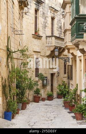 Kopfsteinpflasterstraße in der Altstadt von valetta auf malta Stockfoto