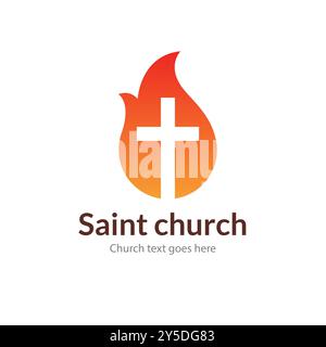 Symbol für Kreuzflamme mit Kirchenlogo. Religiöse christliche Emblem Symbol Anbetung Design. Stock Vektor