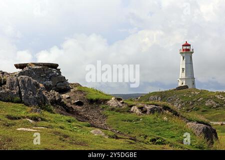 Louisbourg Lighthouse auf der Kapbretoninsel in Nova Scotia, Kanada, Nordamerika Stockfoto