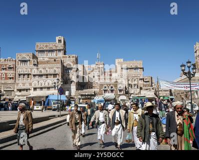 Zentrum von sanaa sana'a Altstadt Straße am Marktplatz Wahrzeichen im jemen Stockfoto