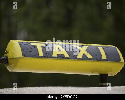 Taxischild auf einem Berliner Taxi Stockfoto