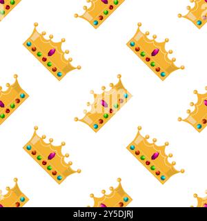 Nahtloses Muster mit goldener Krone. Einfaches Kronendesign mit Queen- oder King-Gelb-Krone. Königliches kaiserliches Krönungssymbol. Stock Vektor