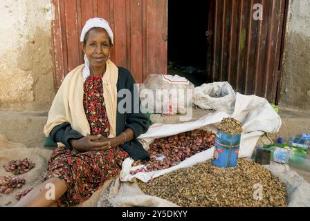 Frau Verkäuferin in der Straße harar äthiopien afrika Stockfoto