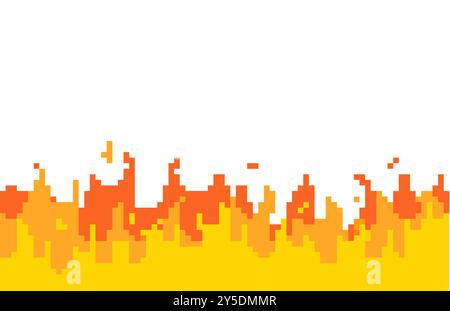 Gepixeltes Feuerbild. Einfache Pixelkunst von orangen und gelben Flammen mit scharfen Kanten Stock Vektor