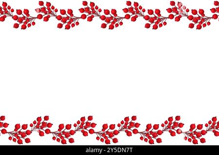 Nahtloses Muster. Festlicher Rahmen (Rand) aus künstlichen roten Beeren. Stockfoto