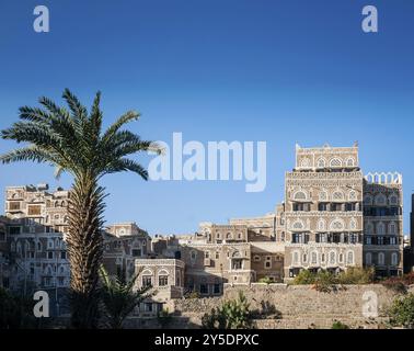 Sanaa Stadt Altstadt traditionelle Architektur Wahrzeichen Gebäude Blick im jemen Stockfoto