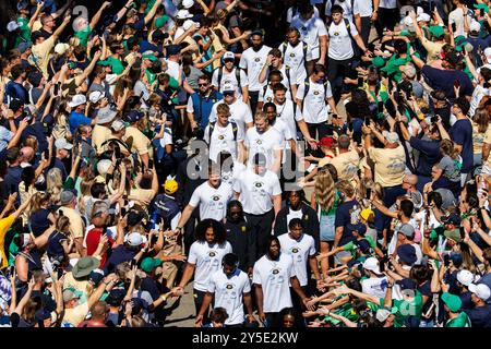 South Bend, Indiana, USA. September 2024. Während der NCAA-Fußballspiele zwischen den Miami (OH) RedHawks und den Notre Dame Fighting Irish im Notre Dame Stadium in South Bend, Indiana. John Mersits/CSM/Alamy Live News Stockfoto