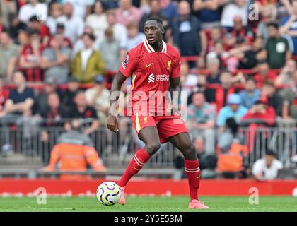 Liverpool, Großbritannien. September 2024. Ibrahima Konaté von Liverpool im Einsatz während des Premier League-Spiels Liverpool gegen Bournemouth in Anfield, Liverpool, Vereinigtes Königreich, 21. September 2024 (Foto: Cody Froggatt/News Images) in Liverpool, Vereinigtes Königreich am 21. September 2024. (Foto: Cody Froggatt/News Images/SIPA USA) Credit: SIPA USA/Alamy Live News Stockfoto