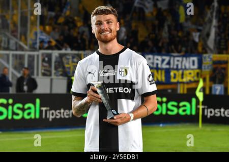 Lecce, Italien. September 2024. Parmas Mittelfeldspieler Antoine Hainaut (20 Parma Calcio 1913) Panini Spieler des Matches Credit: LaPresse/Alamy Live News Stockfoto