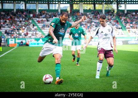 Ferrol, Spanien. 21. September 2024. Hypermotion League. Tag 6. Racing Club Ferrol gegen Albacete Balompie. Ein Malata-Stadion. Stockfoto