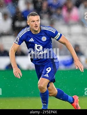 Leicester, Großbritannien. September 2024. Jamie VARDY (Leicester City) während des Premier League-Spiels Leicester City gegen Everton im King Power Stadium, Leicester, Großbritannien, 21. September 2024 (Foto: Mark Dunn/News Images) in Leicester, Großbritannien am 21. September 2024. (Foto: Mark Dunn/News Images/SIPA USA) Credit: SIPA USA/Alamy Live News Stockfoto