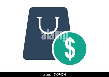 Symbol „Kauf“. Symbolstil durchgehend. Einkaufstasche mit Geld. Symbol für Rechnung und Zahlung. Vektorillustration für Geschäftselemente Stock Vektor