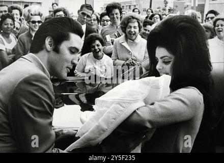 Elvis Presley und Priscilla mit Lisa Marie, Februar 1968 Stockfoto