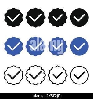 Blaues Häkchen verifiziertes Badge-Symbol für offizielle Kontozeichen in sozialen Medien Stock Vektor