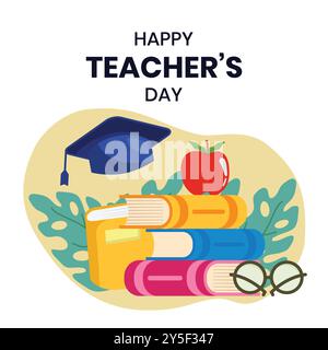 Flache Welt Lehrer-Tag-Vektor-Illustration Stock Vektor