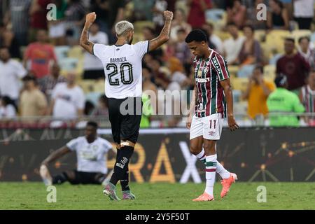 21. September 2024, Rio de Janeiro, Rio de Janeiro, Brasilien: RIO DE JANEIRO, BRASILIEN – 21. SEPTEMBER: ALEXANDER BARBOZA aus Botafogo feiert nach dem Sieg der Mannschaft im Spiel zwischen Fluminense und Botafogo im Rahmen der Brasileirao 2024 im Maracana-Stadion am 21. September 2024 in Rio de Janeiro, Brasilien. (Kreditbild: © Ruano Carneiro/ZUMA Press Wire) NUR REDAKTIONELLE VERWENDUNG! Nicht für kommerzielle ZWECKE! Stockfoto