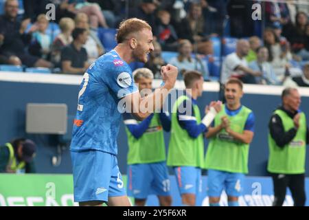 Sankt Petersburg, Russland. September 2024. Luciano Gondou (32) von Zenit reagiert während des russischen Premier League-Fußballspiels zwischen Zenit Sankt Petersburg und Fakel Woronesch in der Gazprom Arena. Endpunktzahl: Zenit 3:1 Fakel. Quelle: SOPA Images Limited/Alamy Live News Stockfoto