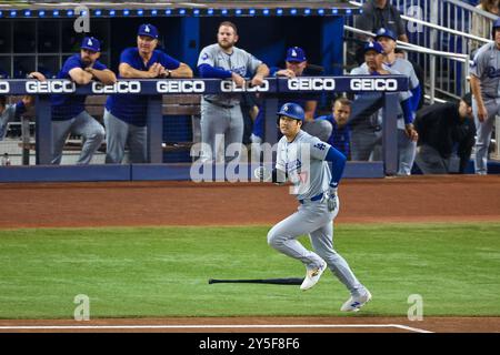 MIAMI, FLORIDA - 19. SEPTEMBER 2024: Shohei Ohtani beim Spiel 50/50, Miami Marlins und Los Angeles Dodgers, Foto: Chris Arjoon/American Presswire Stockfoto