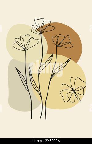 Abstrakte Blumen und Schmetterlinge moderne botanische Boho-Kunst in einer Linie. Vektorabbildung Stock Vektor