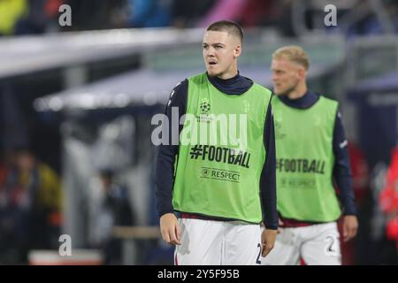 Bologna, Italien. September 2024. Emil Holm vom FC Bologna wurde im Stadio Renato DallAre beim Spiel der UEFA Champions League zwischen dem FC Bologna und Shakhtar Donetsk gesehen. Endstand: Shakhtar Donetsk 0:0 FC Bologna. Quelle: SOPA Images Limited/Alamy Live News Stockfoto