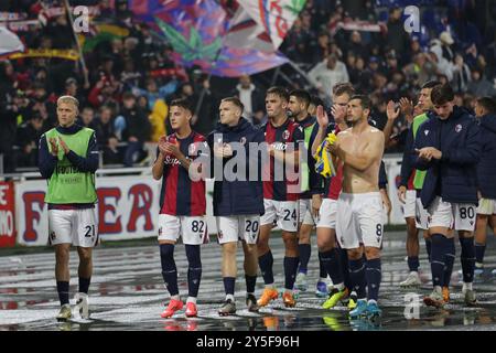 Bologna, Italien. September 2024. Spieler des FC Bologna wurden während des Spiels der UEFA Champions League zwischen dem FC Bologna und Shakhtar Donetsk im Stadio Renato DallAre gesehen. Endstand: Shakhtar Donetsk 0:0 FC Bologna. Quelle: SOPA Images Limited/Alamy Live News Stockfoto