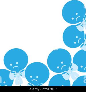 Kreis von Stücklistensymbolen im Band mit traurigen Flächen Eckrahmen Rahmen Kopierraum. Gruß- oder Kartenvorlage. Isolierte Vektor-Illustrationskarten, Poster, Faltblatt, Banner, Broschüre, Preisschild, Etikett oder Web-Idee Stock Vektor