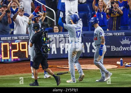 MIAMI, FLORIDA - 19. SEPTEMBER 2024: Shohei Ohtani beim Spiel 50/50, Miami Marlins und Los Angeles Dodgers, Foto: Chris Arjoon/American Presswire Stockfoto