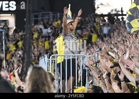 Columbus, Ohio, USA. September 2024. Die Fans der Columbus Crew feuern ihr Team gegen Orlando City SC in ihrem Spiel in Columbus, Ohio, an. Brent Clark/Cal Sport Media/Alamy Live News Stockfoto