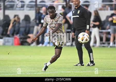 Columbus, Ohio, USA. September 2024. Columbus Crew Mittelfeldspieler Yaw Yeboah (14), bevor er gegen Orlando City SC in Columbus, Ohio, spielte. Brent Clark/Cal Sport Media/Alamy Live News Stockfoto
