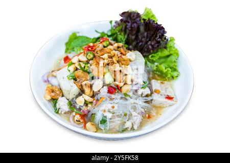 Gestanzt aus scharfem Glasnudeln und vietnamesischem Wurstsalat auf weiß isoliert. Stockfoto
