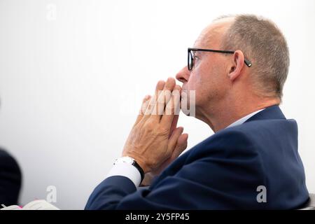 Friedrich Merz DEU, Deutschland, Deutschland, Berlin, 19.09.2024 Friedrich Merz , Vorsitzender der CDU und Kanzlerkandidat der Union CDU/CSU , bei der Buchvorstellung vom Buch von Andreas Roedder der verlorene Frieden vom Beck Verlag im Haus des Familienunternehmens am 19.09.24 in Berlin Deutschland Rödder en: Friedrich Merz , Vorsitzender der CDU und Kanzlerkandidat der Union CDU/CSU , bei der Buchpräsentation des Buchs der verlorene Frieden von Andreas Roedders vom Beck Verlag im Haus des Familienunternehmens am 19. September 24 in Berlin Rödder *** Friedrich Merz DEU, Deutschland, Stockfoto