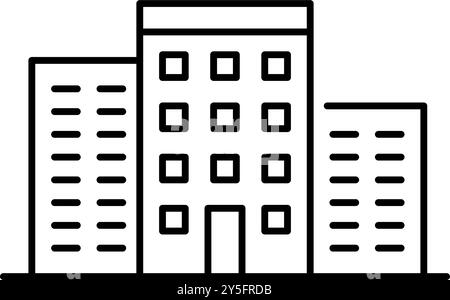 Hochhäuser in Appartements. Immobilien, Wohnformen. Urbanes Leben. Pixelperfektes, bearbeitbares Konturvektorsymbol Stock Vektor