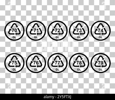 Set aus Glas Symbol, Ökologie Recycling-Zeichen isoliert auf weißem Hintergrund. Symbol für Verpackungsabfall . Stock Vektor