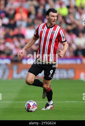 Sheffield, Großbritannien. September 2024. Kieffer Moore von Sheffield United während des Sky Bet Championship Matches in der Bramall Lane, Sheffield. Der Bildnachweis sollte lauten: Simon Bellis/Sportimage Credit: Sportimage Ltd/Alamy Live News Stockfoto