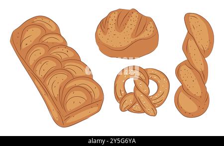 Set mit Brot und Backwaren isoliert Stock Vektor