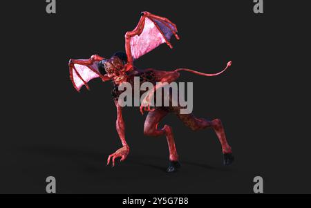 Fantasy 3D Illustration Post of Dämon and Devil Red Wings with Clipping Path. Stockfoto