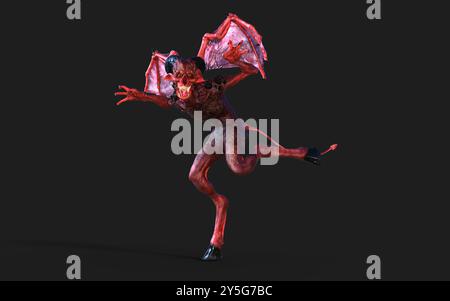 Fantasy 3D Illustration Post of Dämon and Devil Red Wings with Clipping Path. Stockfoto