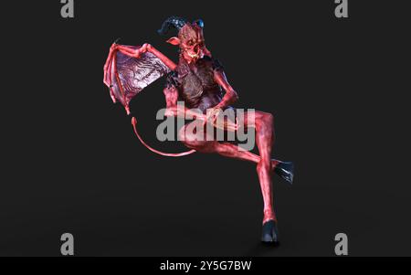 Fantasy 3D Illustration Post of Dämon and Devil Red Wings with Clipping Path. Stockfoto