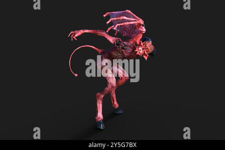 Fantasy 3D Illustration Post of Dämon and Devil Red Wings with Clipping Path. Stockfoto