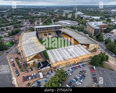 Aus der Vogelperspektive des Molineux Stadions, Heimstadion des Wolves FC, Wolverhampton, Großbritannien. Stockfoto