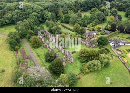 Aus der Vogelperspektive der Lilleshall Abbey, einer Augustiner-Abtei in Shropshire, England, Großbritannien Stockfoto