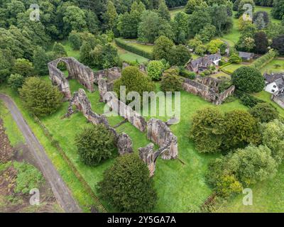 Aus der Vogelperspektive der Lilleshall Abbey, einer Augustiner-Abtei in Shropshire, England, Großbritannien Stockfoto